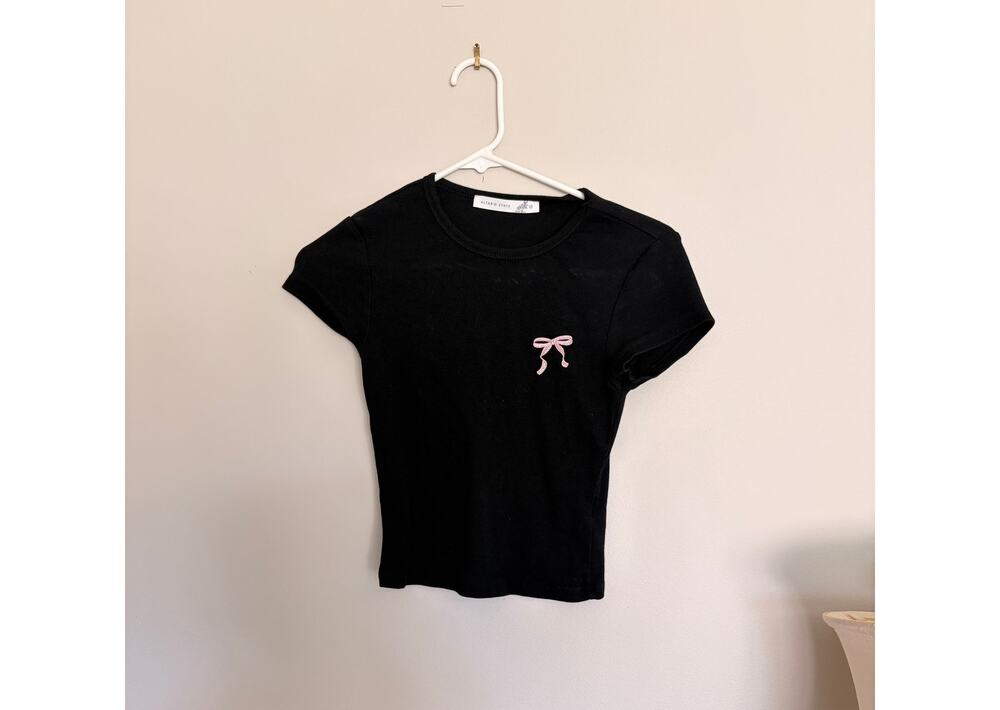 Alter'd State Black Top with Pink Bow Detail